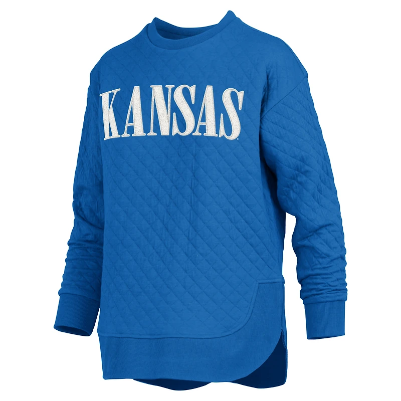 Sweat-shirt matelassé à manches longues pour femme Pressbox Royal Kansas Jayhawks