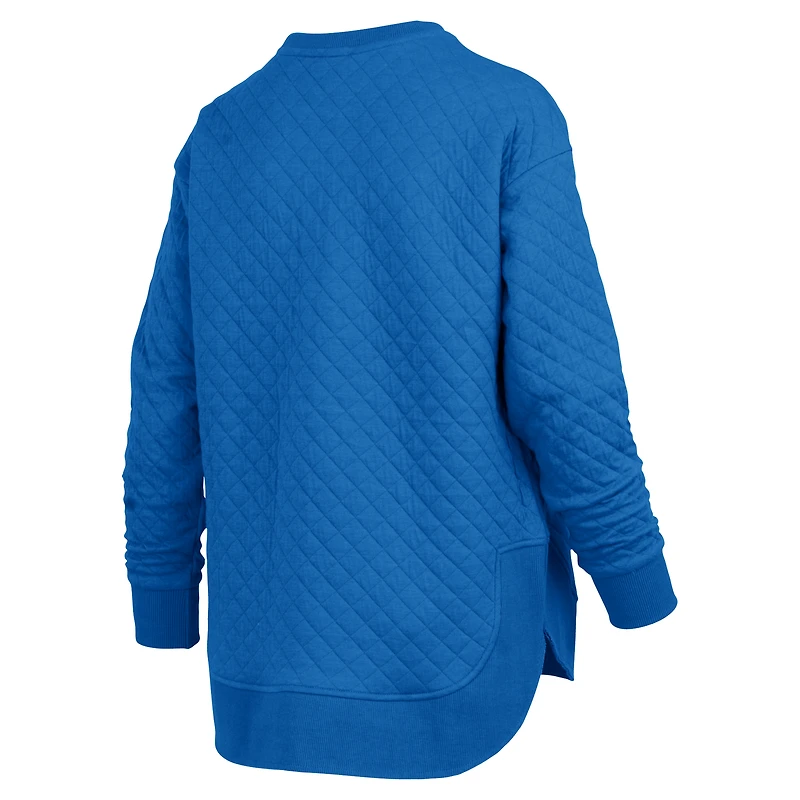 Women's Pressbox Royal Kansas Jayhawks Quilted Long Sleeve Pullover Sweatshirt