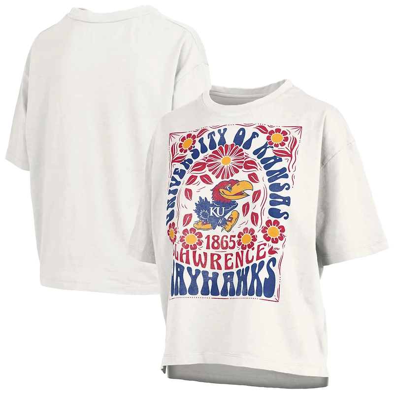 T-shirt oversize en jersey flammé blanc Pressbox Kansas Jayhawks Harmony pour femmes