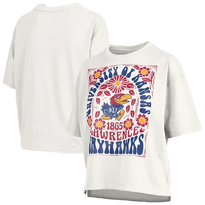T-shirt oversize en jersey flammé blanc Pressbox Kansas Jayhawks Harmony pour femmes