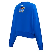 Women's Pro Standard Royal Kansas Jayhawks Sequin Boxy Cropped Pullover Sweatshirt