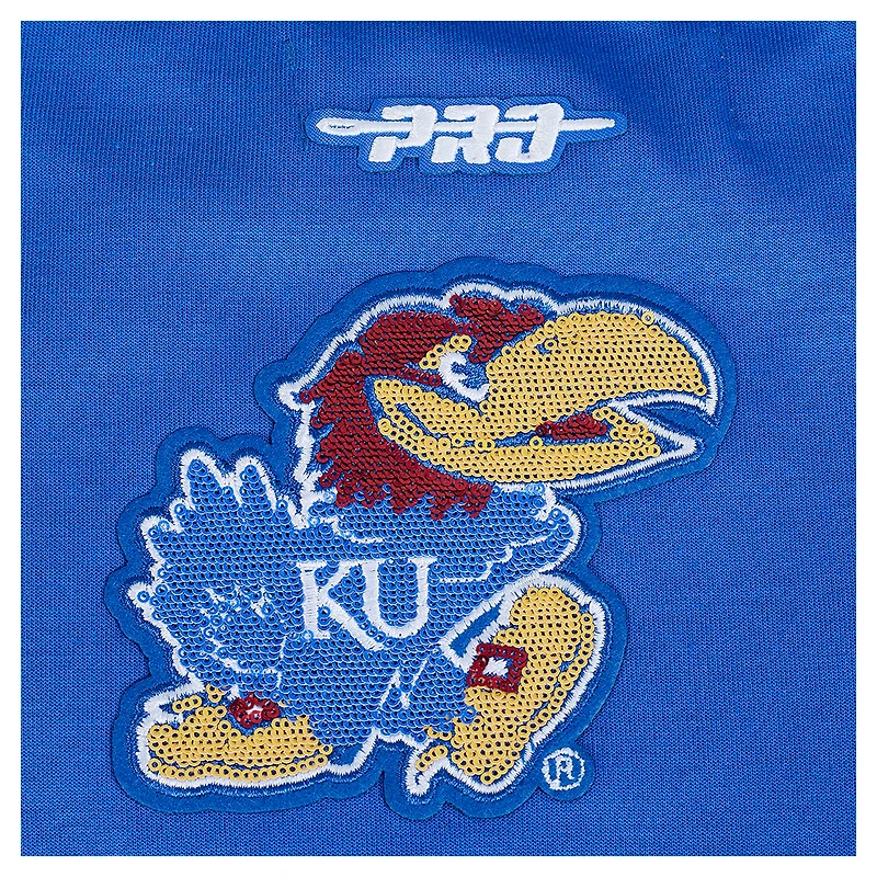 Women's Pro Standard Royal Kansas Jayhawks Sequin Boxy Cropped Pullover Sweatshirt