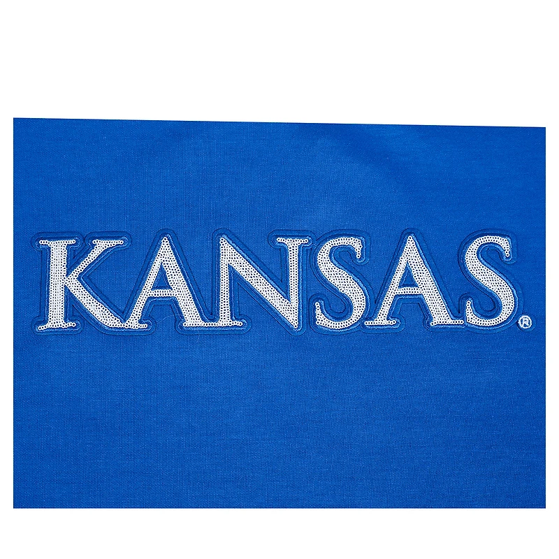 Women's Pro Standard Royal Kansas Jayhawks Sequin Boxy Cropped Pullover Sweatshirt