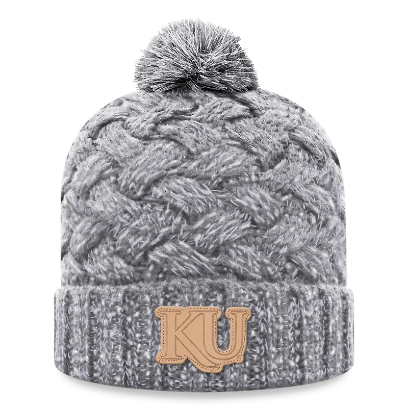 Bonnet en tricot à revers arctique des Kansas Jayhawks pour femme Top of the World gris chiné avec pompon
