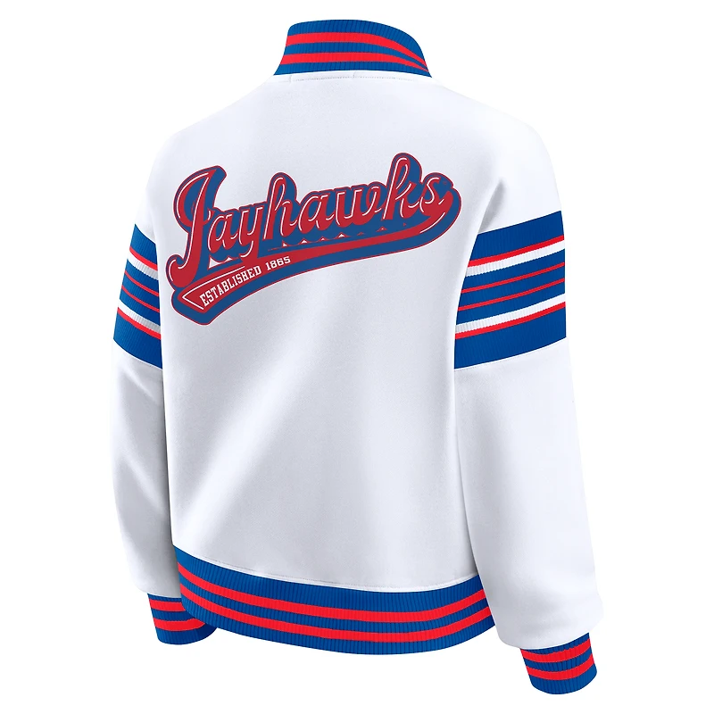 Women's WEAR by Erin Andrews White/Royal Kansas Jayhawks Satin Stitch Full-Snap Fleece Sweatshirt Jacket
