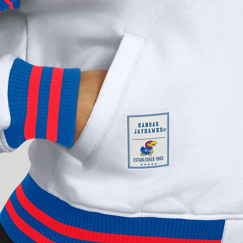 Women's WEAR by Erin Andrews White/Royal Kansas Jayhawks Satin Stitch Full-Snap Fleece Sweatshirt Jacket