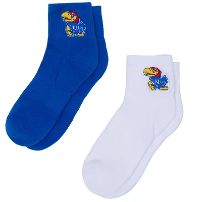 Women's ZooZatz White/Royal Kansas Jayhawks Two-Pack Quarter-Length Socks