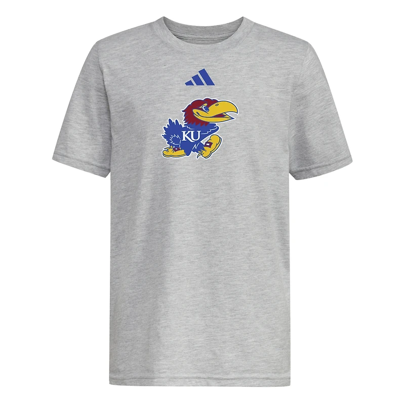 T-shirt adidas gris chiné pour jeunes Kansas Jayhawks 2023 avec logo du vestiaire
