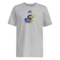 T-shirt adidas gris chiné pour jeunes Kansas Jayhawks 2023 avec logo du vestiaire