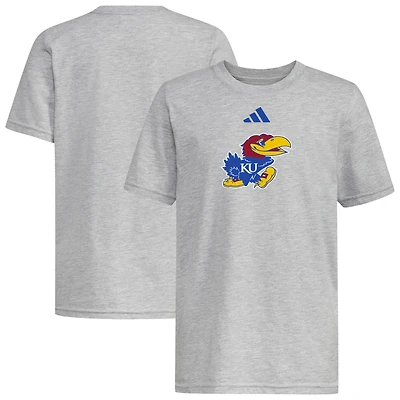 T-shirt adidas gris chiné pour jeunes Kansas Jayhawks 2023 avec logo du vestiaire