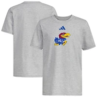 T-shirt adidas gris chiné pour jeunes Kansas Jayhawks 2023 avec logo du vestiaire