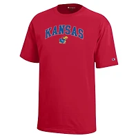 Youth Champion Red Kansas Jayhawks Arch Over Logo T-Shirt