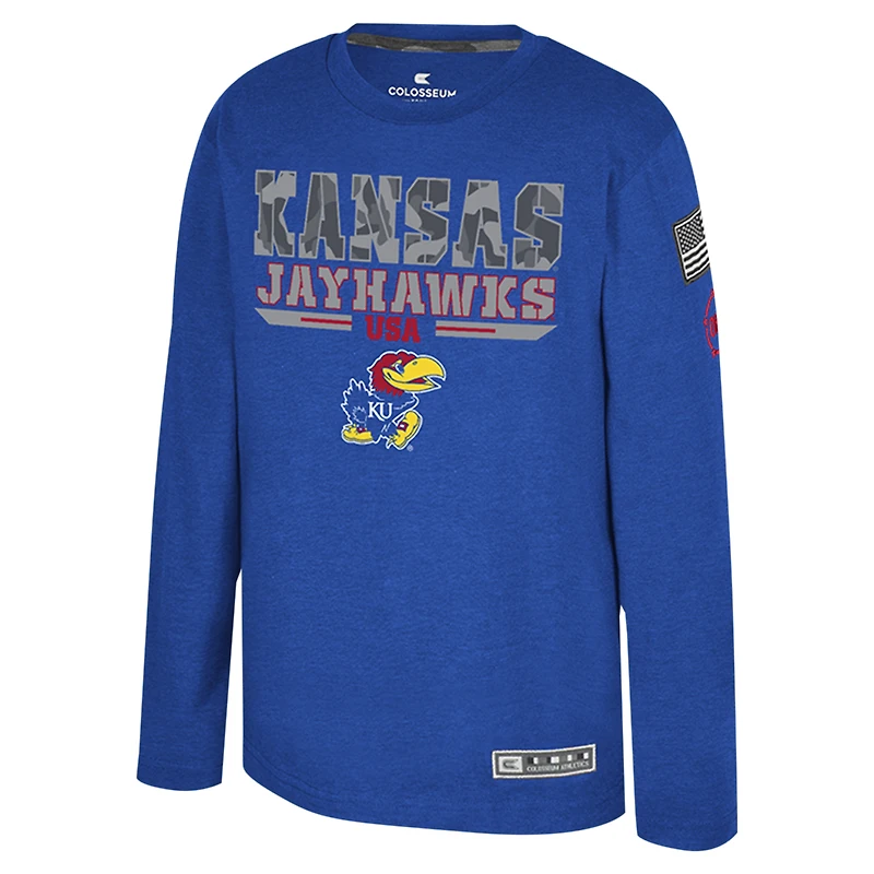 T-shirt à manches longues Oorah d'appréciation militaire du Youth Colosseum Heather Royal Kansas Jayhawks OHT