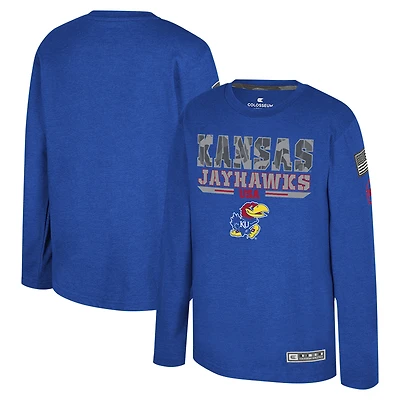 T-shirt à manches longues Oorah d'appréciation militaire du Youth Colosseum Heather Royal Kansas Jayhawks OHT