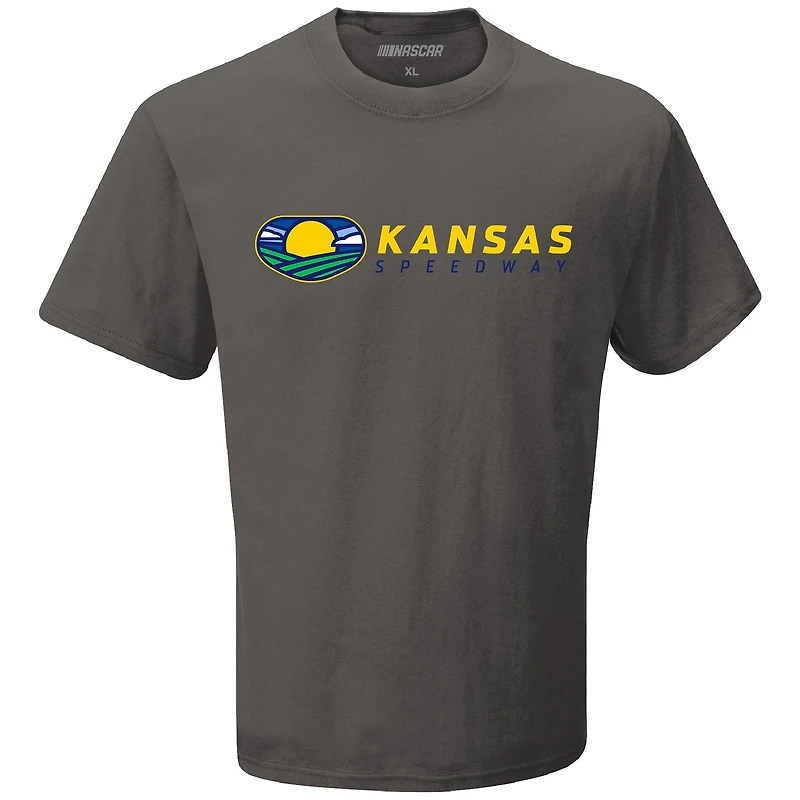 T-shirt à damier pour hommes, sport, charbon, Kansas Speedway Track Logo