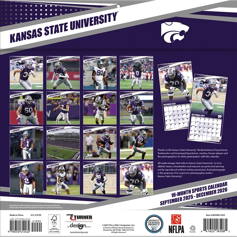 Kansas State Wildcats 12” x 12” 2026 Team Wall Calendar