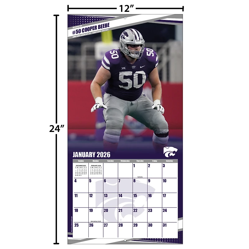 Kansas State Wildcats 12” x 12” 2026 Team Wall Calendar