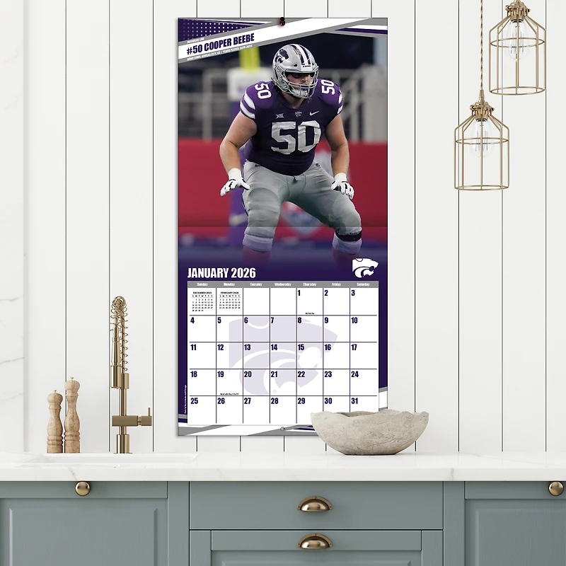 Calendrier mural 2026 des Wildcats de l'État du Kansas (12 po x 12 po)