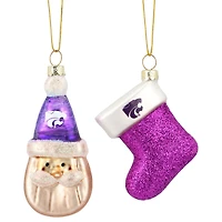 Ensemble de deux ornements en verre soufflé Père Noël et chaussettes des Wildcats de l'État du Kansas