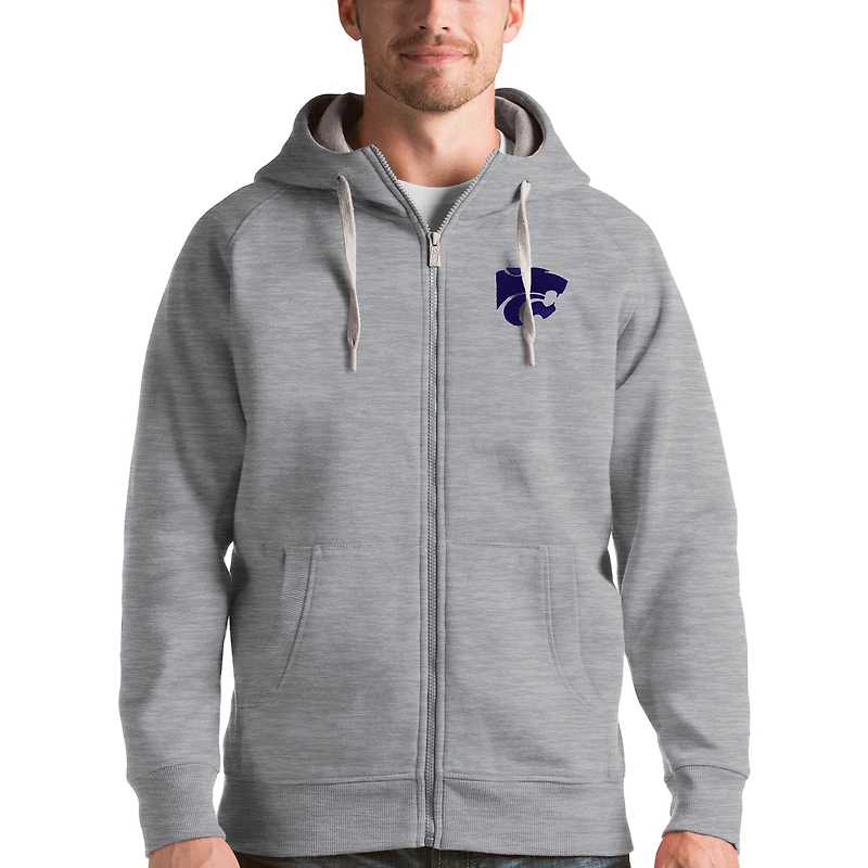 Sweat à capuche zippé Antigua gris pour homme, Kansas State Wildcats Victory