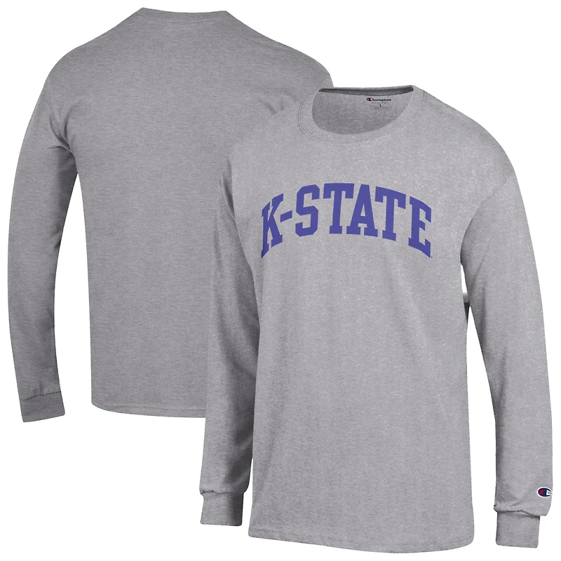 Men's Champion  Heather Gray Kansas State Wildcats Basic Arch Long Sleeve T-Shirt