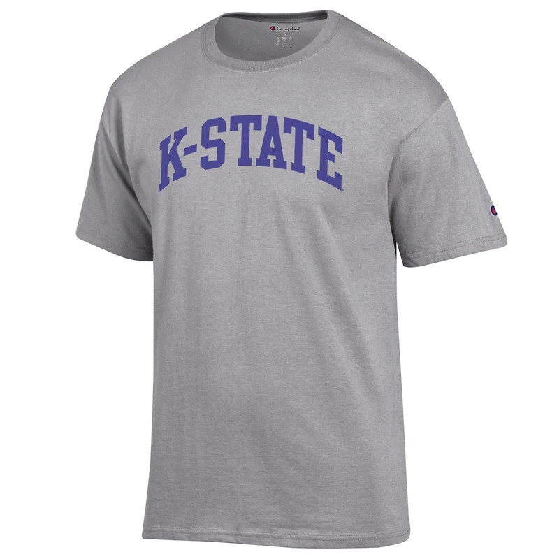 T-shirt basique Champion pour homme, gris chiné, Kansas State Wildcats.