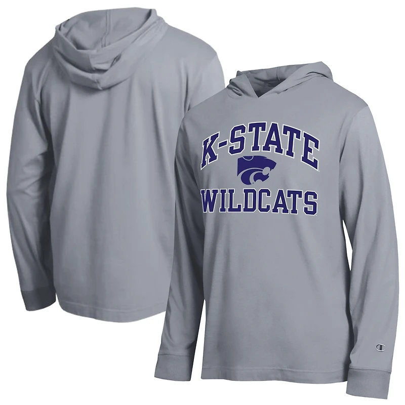 Men's Champion Heather Gray Kansas State Wildcats High Motor All-Star Long Sleeve Hooded T-Shirt
