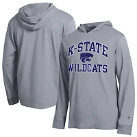 Men's Champion  Heather Gray Kansas State Wildcats High Motor All-Star Long Sleeve Hooded T-Shirt
