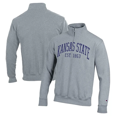Men's Champion Heather Gray Kansas State Wildcats Powerblend Quarter-Zip Pullover