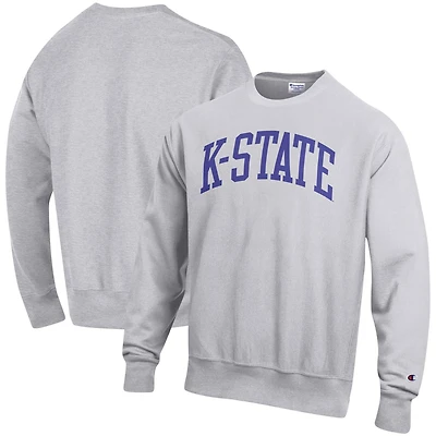 Sweat-shirt à enfiler Champion pour homme, gris chiné, Kansas State Wildcats, coupe décontractée, Arch Reverse Weave