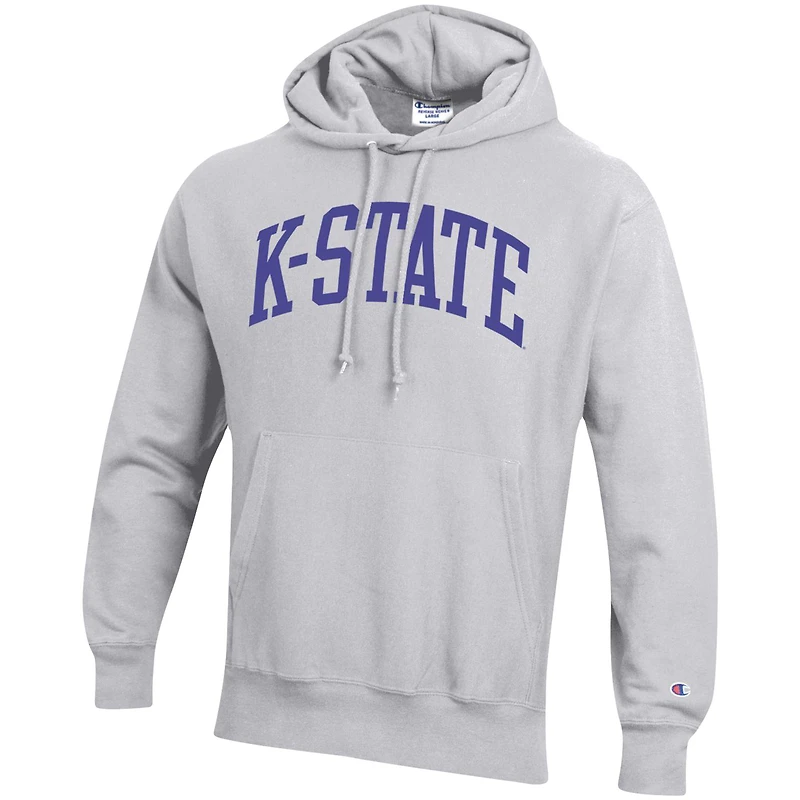 Sweat à capuche coupe décontractée Champion Heather Gray Kansas State Wildcats Team Arch Reverse Weave