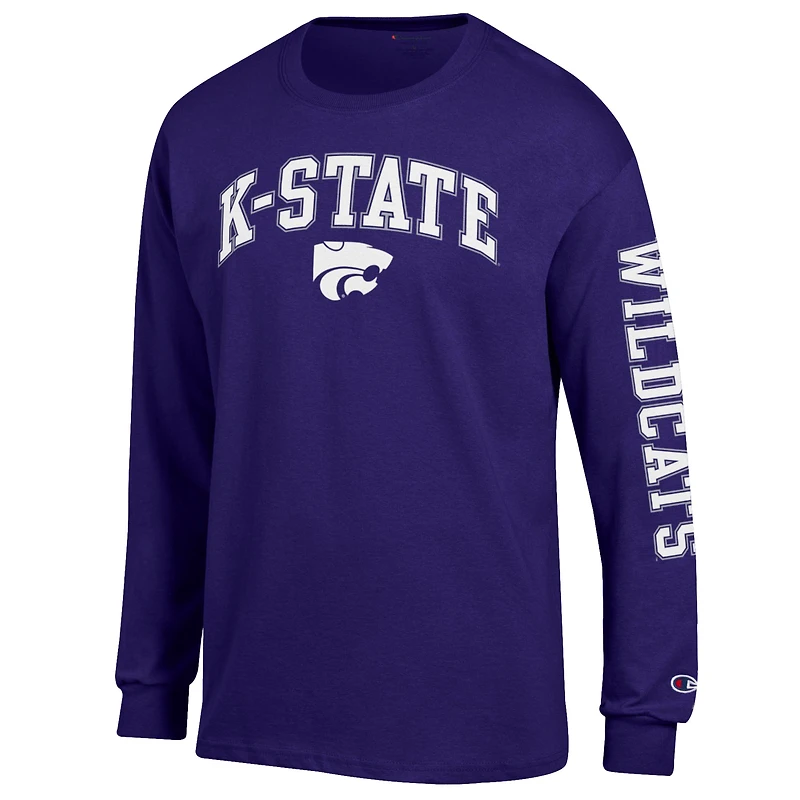 Men's Champion  Purple Kansas State Wildcats Arch Over Logo 2-Hit Long Sleeve T-Shirt