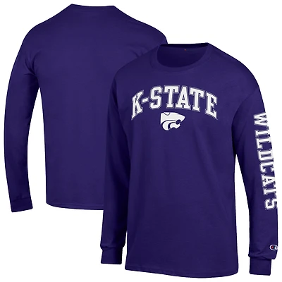 Men's Champion  Purple Kansas State Wildcats Arch Over Logo 2-Hit Long Sleeve T-Shirt