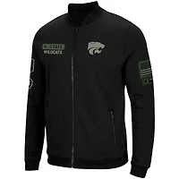 Blouson aviateur à grande vitesse Colosseum noir pour hommes, Kansas State Wildcats OHT Military Appréciation, entièrement zippé