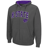 Men's Colosseum Charcoal Kansas State Wildcats Arch & Logo 3.0 Full-Zip Hoodie