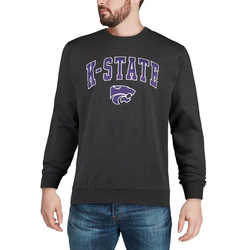 Men's Colosseum Charcoal Kansas State Wildcats Arch & Logo Crew Neck Sweatshirt