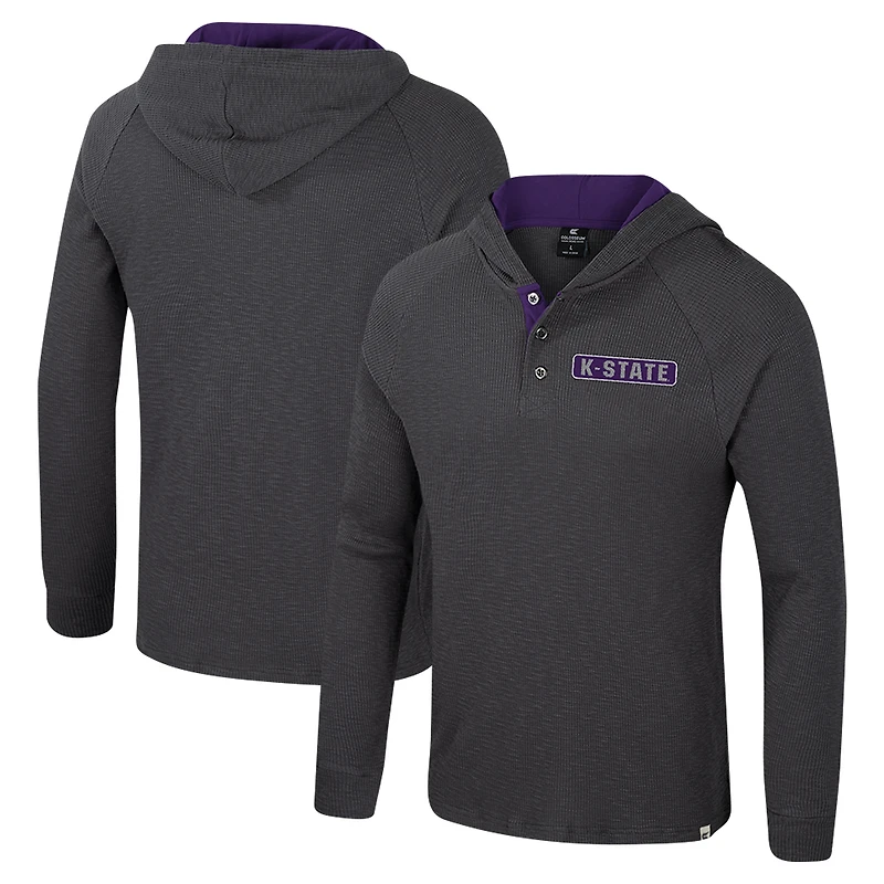 T-shirt à capuche manches longues Henley Dujour Ralgan pour homme, anthracite, Kansas State Wildcats