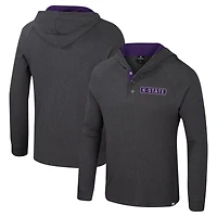T-shirt à capuche manches longues Henley Dujour Ralgan pour homme, anthracite, Kansas State Wildcats