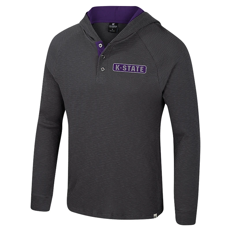 T-shirt à capuche manches longues Henley Dujour Ralgan pour homme, anthracite, Kansas State Wildcats