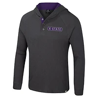 T-shirt à capuche manches longues Henley Dujour Ralgan pour homme, anthracite, Kansas State Wildcats
