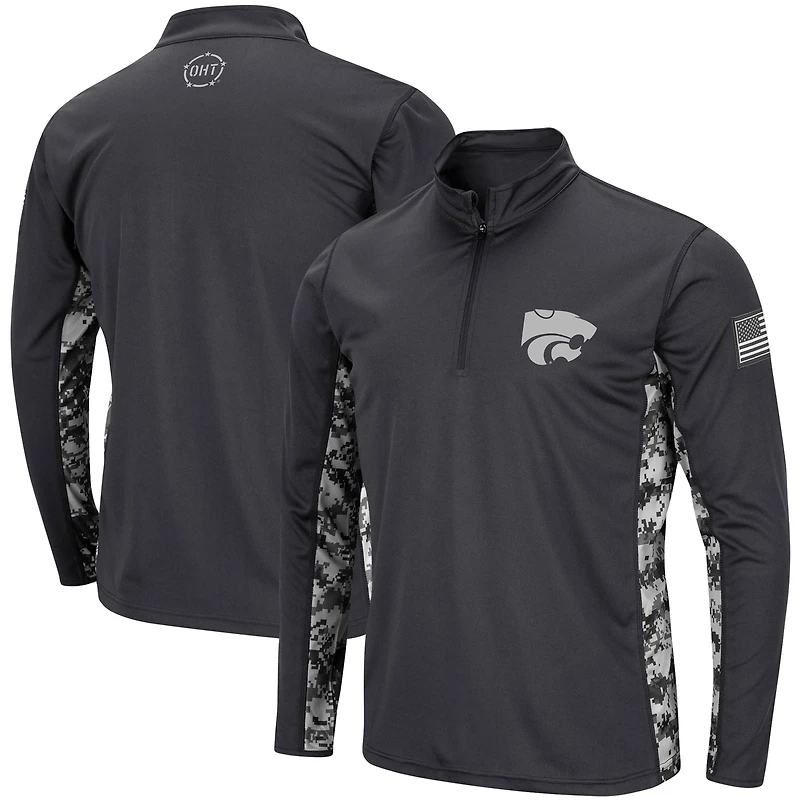 Pull léger à col zippé Colosseum Charcoal Kansas State Wildcats OHT Military Appreciation Digital Camo