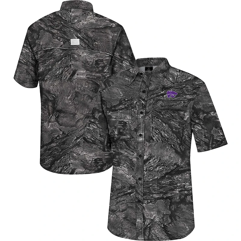 Chemise de pêche Colosseum Charcoal Kansas State Wildcats Realtree Aspect Charter pour homme
