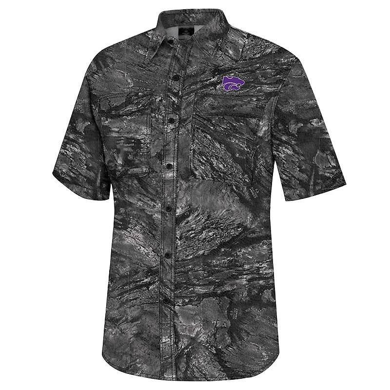 Chemise de pêche Colosseum Charcoal Kansas State Wildcats Realtree Aspect Charter pour homme