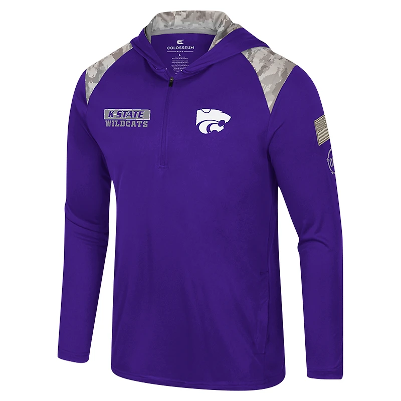 Veste à capuche glissière quart de tour pour homme Colosseum Purple Kansas State Wildcats OHT Military Appreciation
