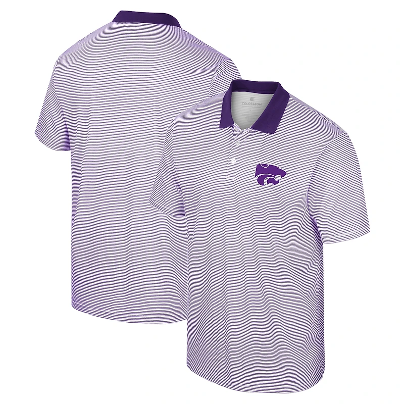 Polo à rayures Colosseum pour homme, blanc/violet Kansas State Wildcats