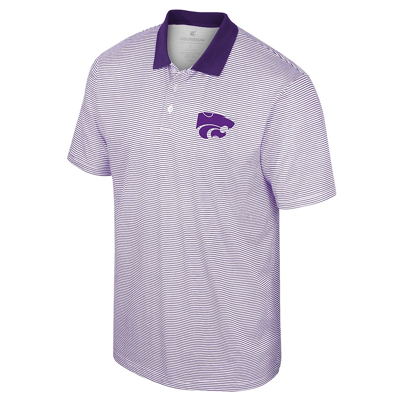 Polo à rayures Colosseum pour homme, blanc/violet Kansas State Wildcats