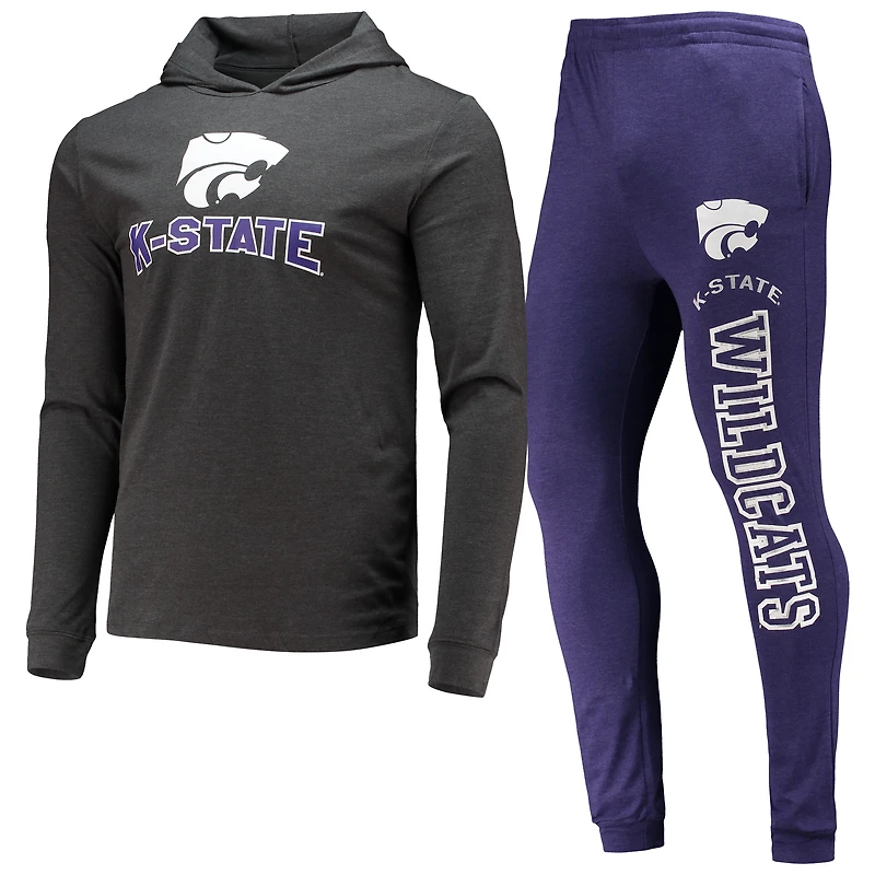 Men's Concepts Sport Purple/Heather Charcoal Kansas State Wildcats Meter Long Sleeve Hoodie Top & Jogger Pajama Set