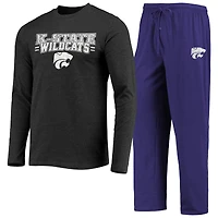 Men's Concepts Sport Purple/Heathered Charcoal Kansas State Wildcats Meter Long Sleeve Top & Pants Sleep Set