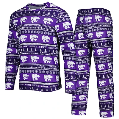 Men's Concepts Sport Purple Kansas State Wildcats Swivel Long Sleeve Top & Pants Sleep Set