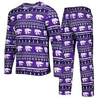 Men's Concepts Sport Purple Kansas State Wildcats Swivel Long Sleeve Top & Pants Sleep Set